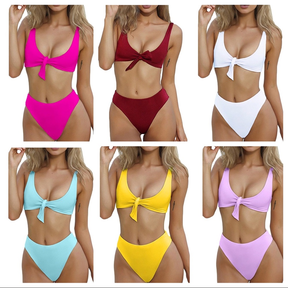 High cut thong cheeky high waist knot bikini set - Picture 5 of 8